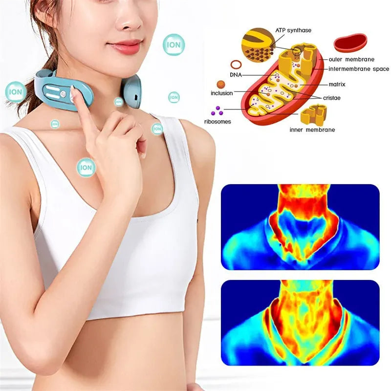 EMS Neck Acupoints Lymphvity Massager Device Intelligent Neck Massager With Heat Blue Hot Design