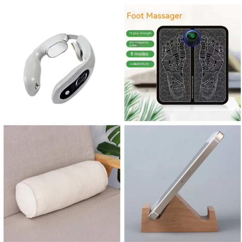 EMS Neck Acupoints Lymphvity Massager Device Intelligent Neck Massager With Heat Blue Hot Design